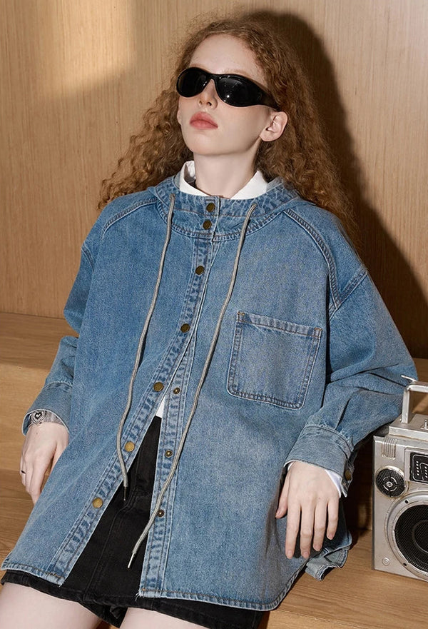 Stylish Oversized Distressed Hooded Denim Jacket