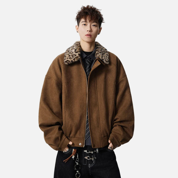 Fashionable Leopard Print Faux Fur Jacket