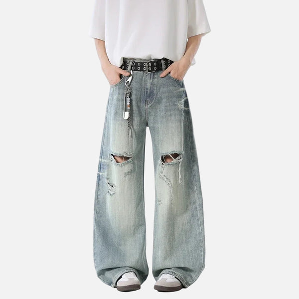Streetwear Blue Baggy Ripped Wide Leg Jeans