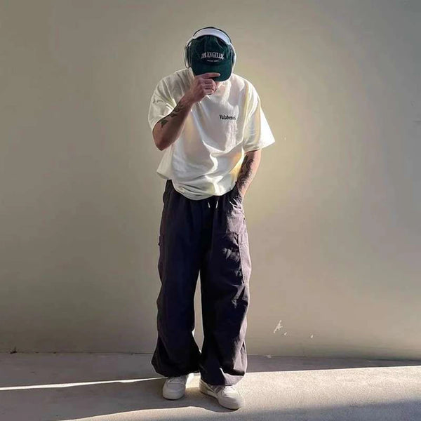 Camiseta holgada con estampado de letras retro ajustable