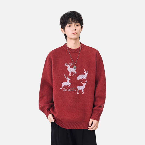 Comfortabl Deer Santa Print Sweater