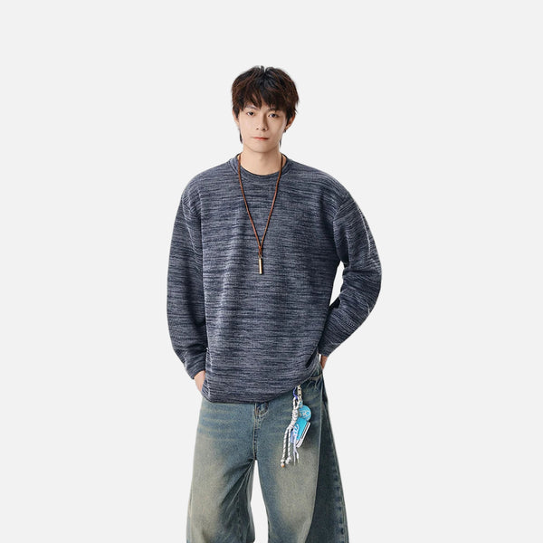 Textured Knit Crew Neck Long Sleeve Sweatshirt