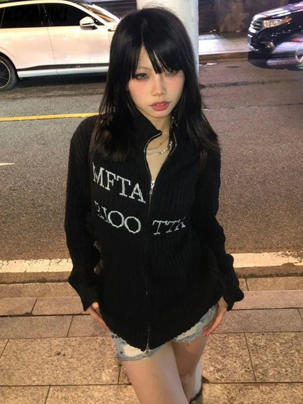 Vintage Letter Jacquard Knitted Sweatshirt