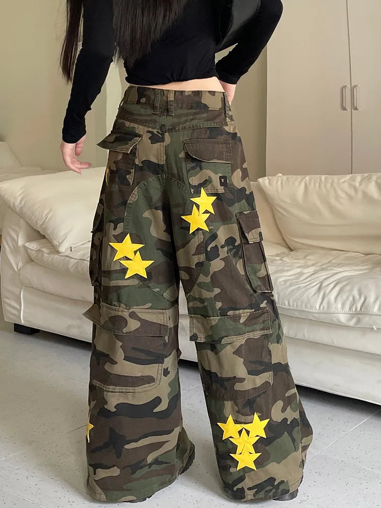 Model wearing the Camouflage Star-Studded Cargo Pants