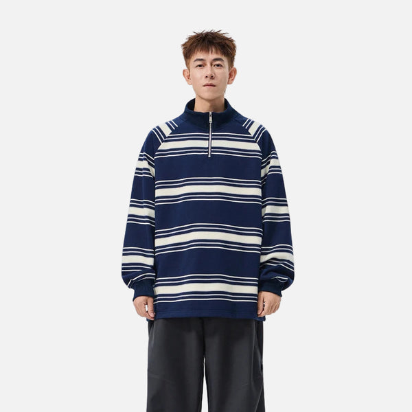 Y2K Retro Loose Stripes Half Zipper Sweatshirt