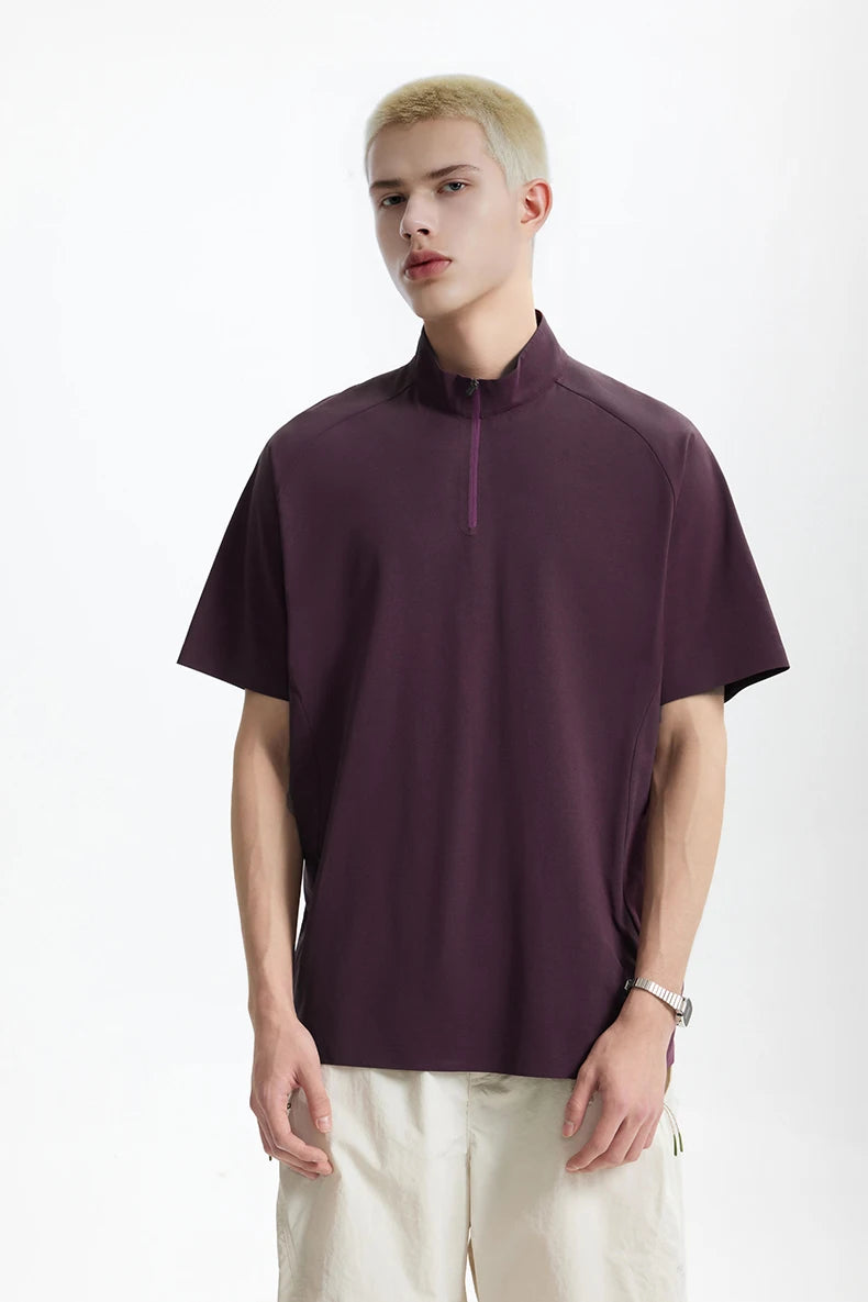 Model wearing the purple The Urban Zip T-Shirt