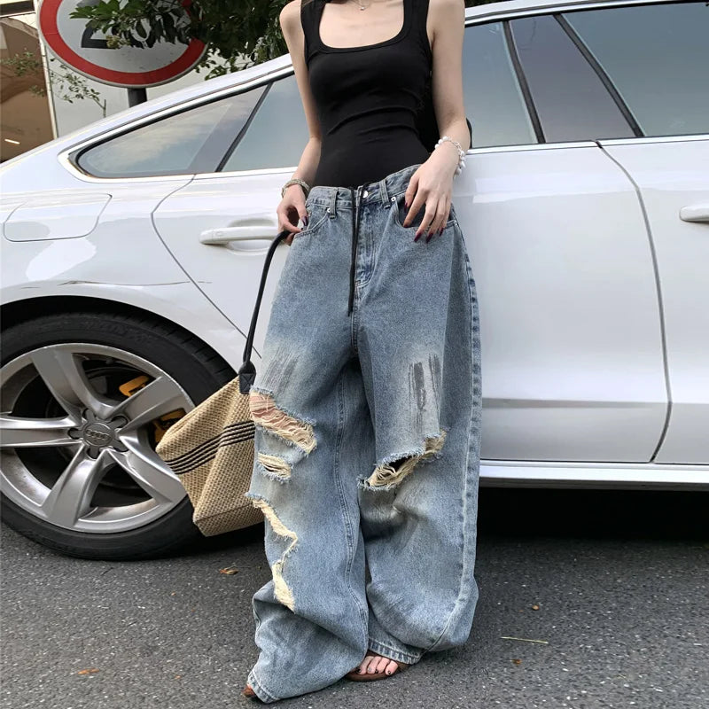 Vintage American Style Retro Ripped Baggy Jeans – DAXUEN