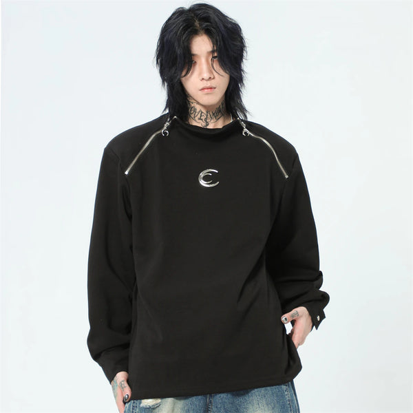 Streetwear Casual Reißverschluss Schulterpolster Sweatshirt
