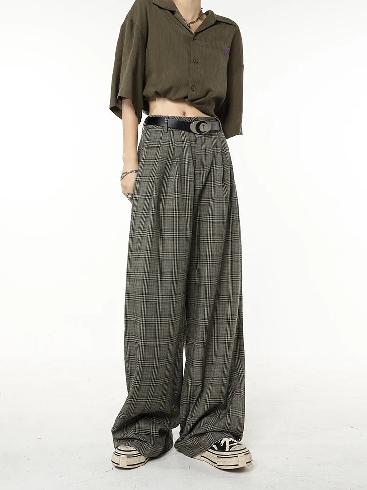 CYNR Retro Plaid Wide-Leg Pants