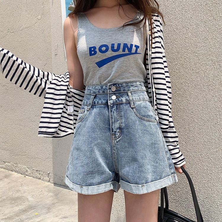 Casual Street Solid Make Old High Waist Loose Denim Shorts