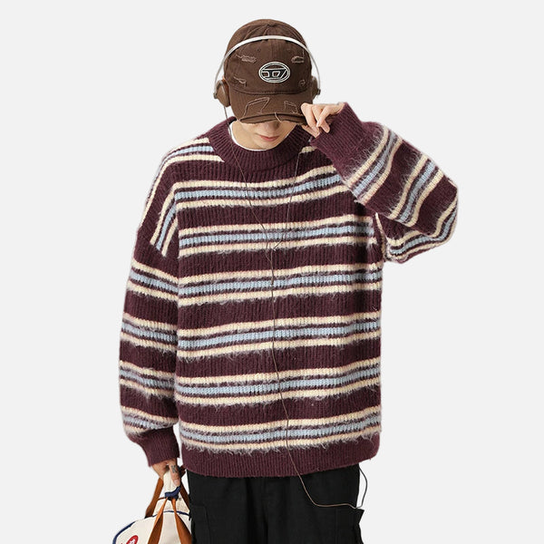 High-Quality Hip Hop Striped Knit Sweater