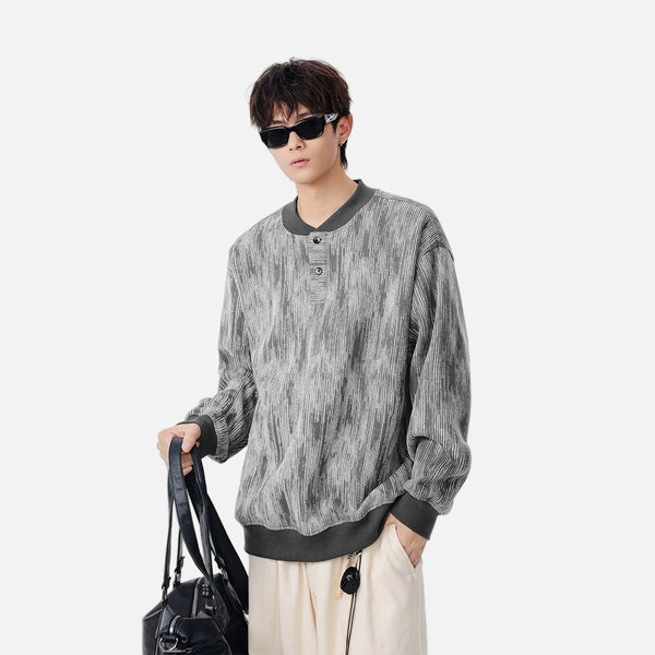 Cozy Ribbed Knit Henley Neck Sweatshirt