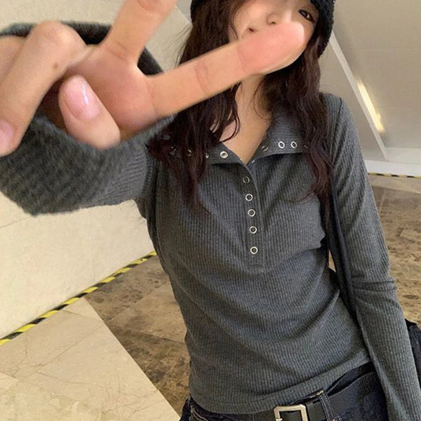 Y2K Ribbed Button-Up Sweater