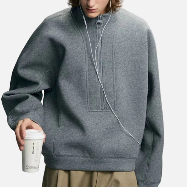 Solid Color Half Zipper Long Sleeved Sweatshirt