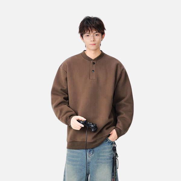 Casual Stand Collar Button Detail Sweatshirt