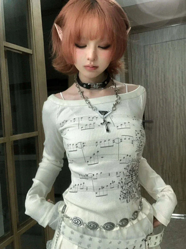 Y2K Lace Patch Slim Fit T-Shirt