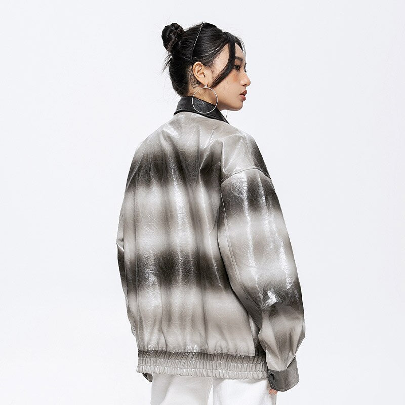 Gradient Turn-down Collar Leather Jacket – DAXUEN