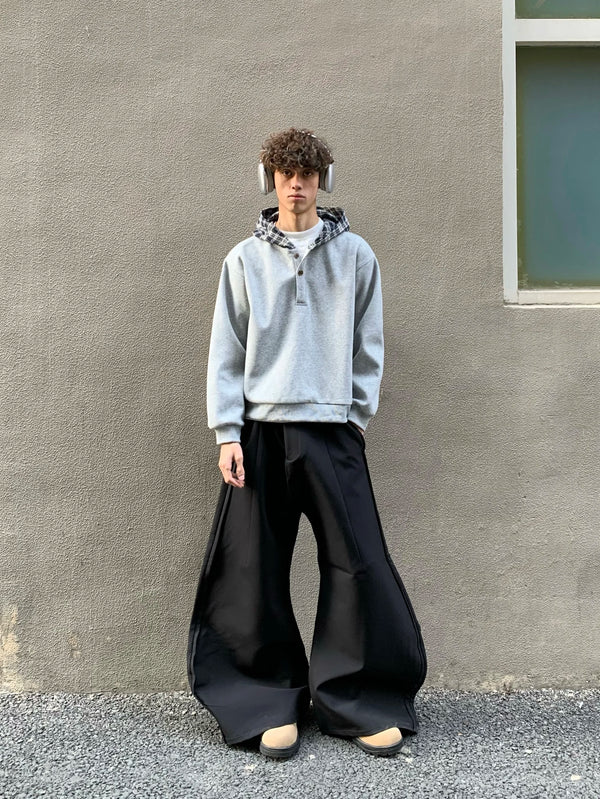 Müheloses kariertes Retro-Spleiß-Kapuzen-Sweatshirt