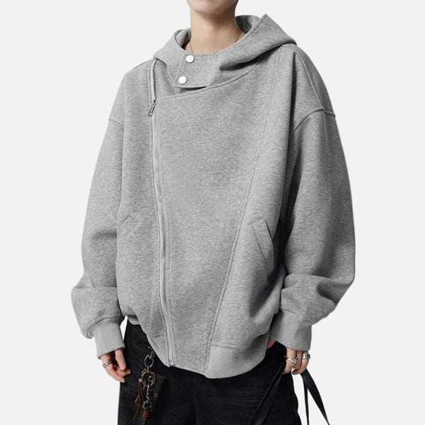 Irregular Design Double Zipper Hooded Sweatshirt