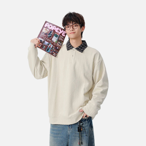 Y2K Plaid Collar Loose-Fit Polo Sweater
