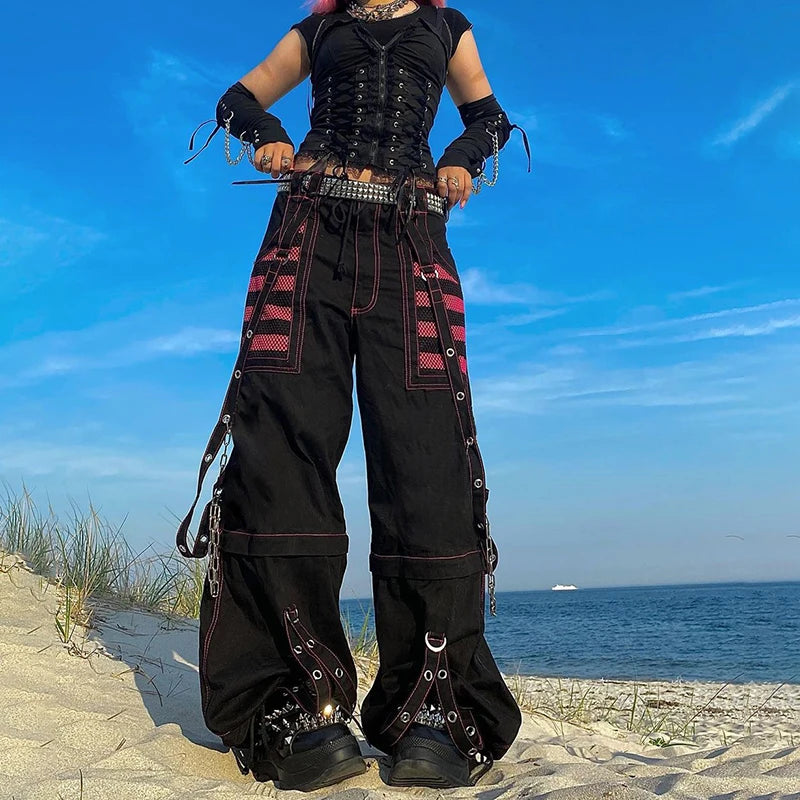 Model wearing the black Gothic Industrial Utility Pants
