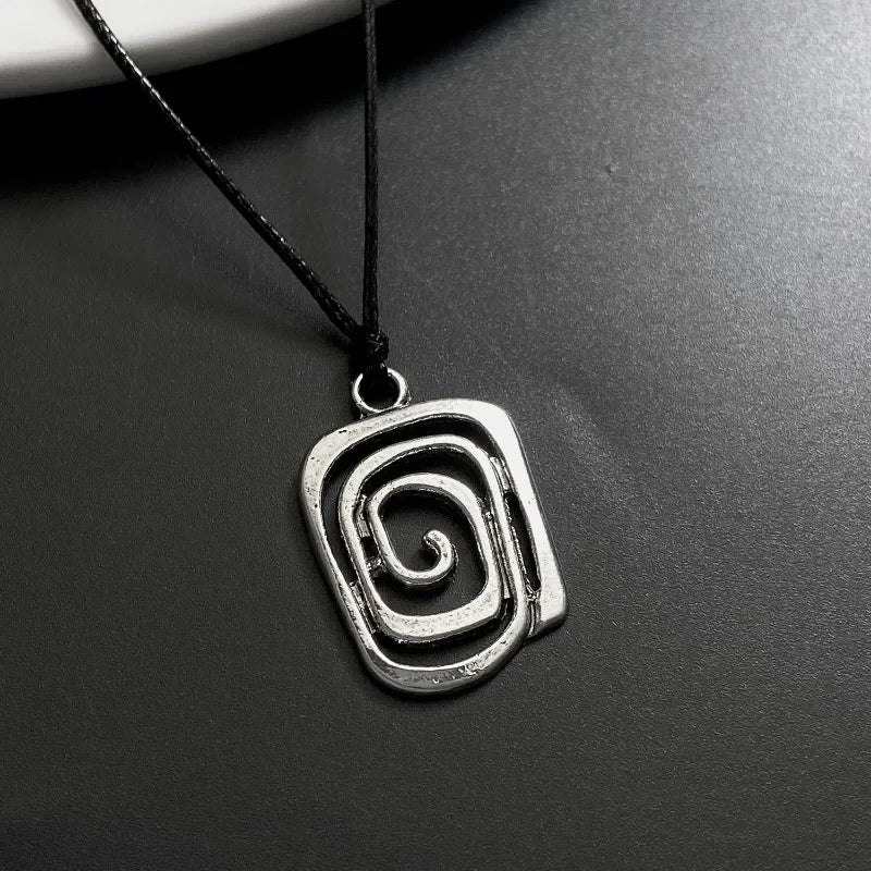 Front view of the square Geometric Spiral Pendant Necklaces 