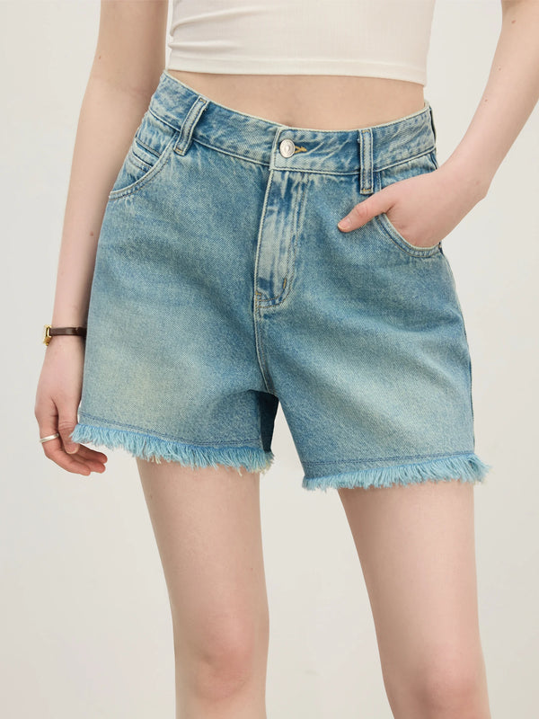 Minimalist Raw Edge Tassel High Jeans Short