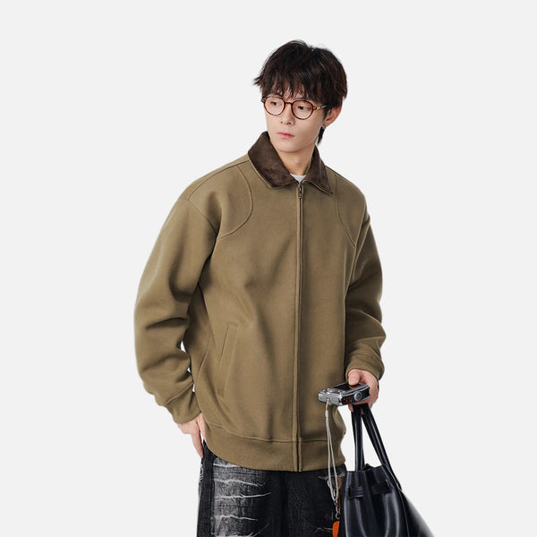 Fashionable Contrast Collar Casual Zip Jacket