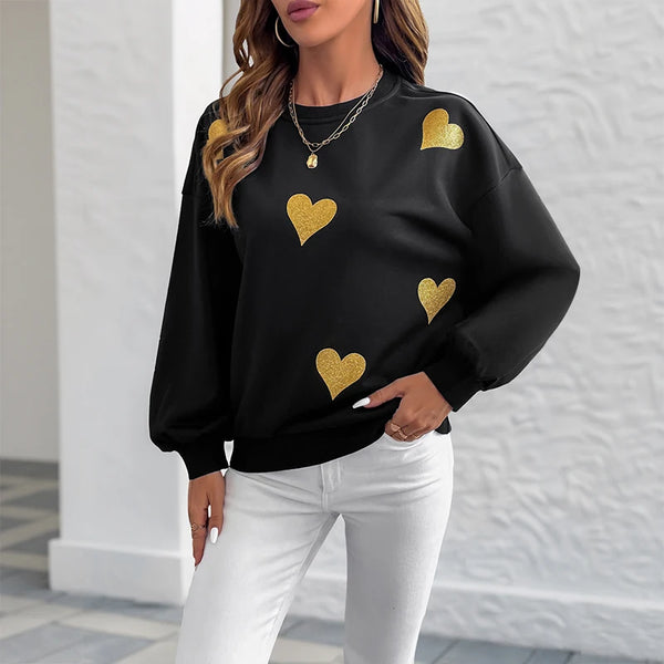 Gemütliches, lockeres Sweatshirt mit Herz-Print für Damen
