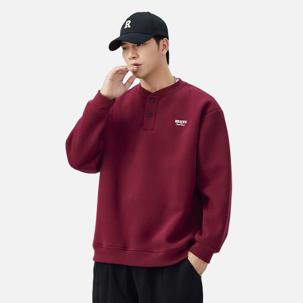 Soft Comfortable Casual Henley Neck Sweatshirt