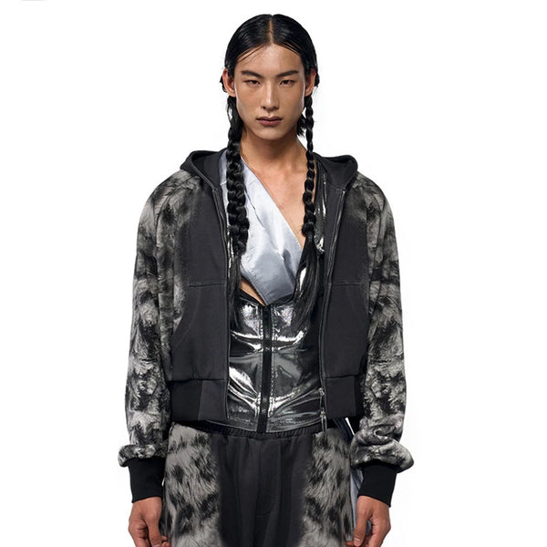 Kapuzenpullover mit Reißverschluss und Leoparden-Streetwear-Print