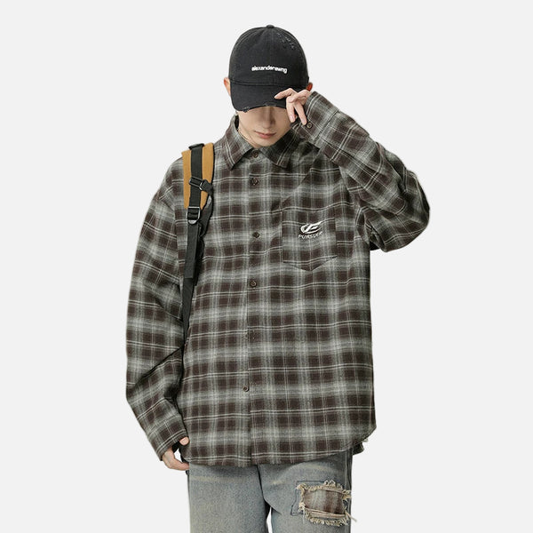 American Embroidered Checkered Button-Down Shirt