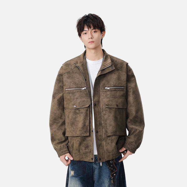 Stylish Distressed Multiple Zipper Leather Jacket