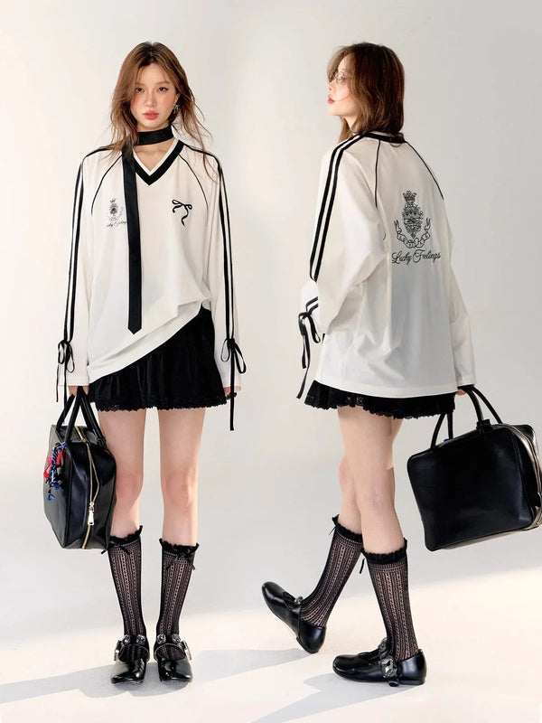 Sweet Oversized Graphic V-Neck Sweatshirts