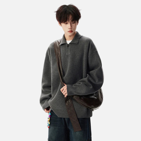 Handsome Elegant Knitted Polo Collar Sweater