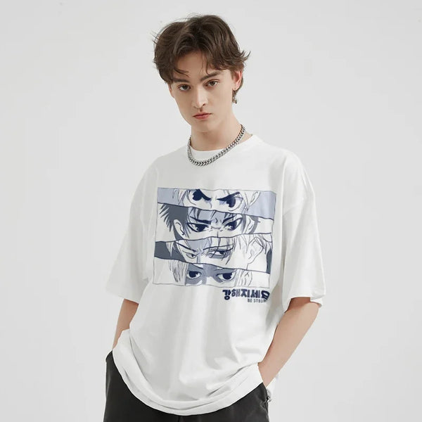 Camiseta Unisex con estampado de ojos de dibujos animados coreanos, camiseta informal de algodón blanco, camisetas para hombre, ropa Y2K 2024