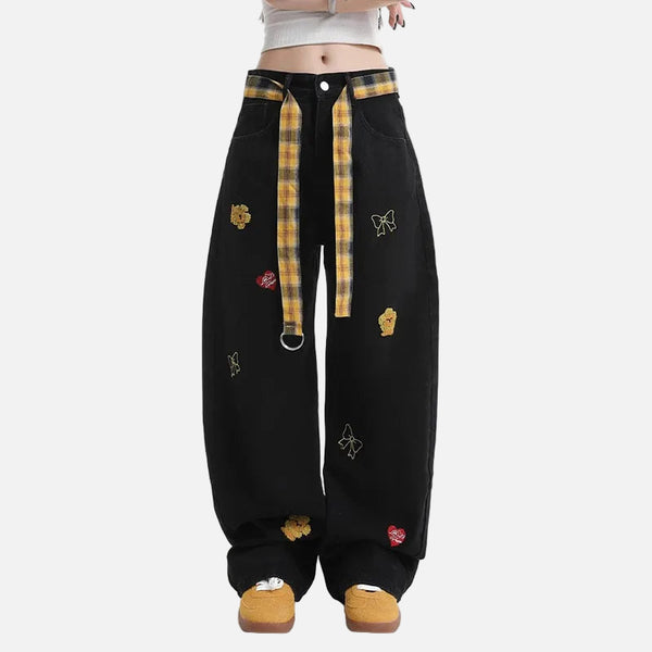 Insulated Korean Style Curved Knife Wide Leg Jeans