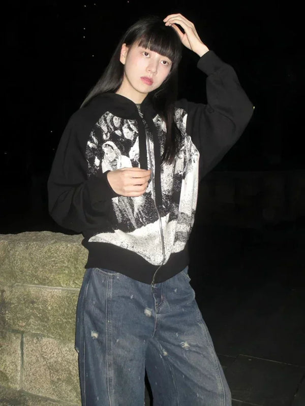 Winter Must-Have Print Reißverschluss-Sweatshirt