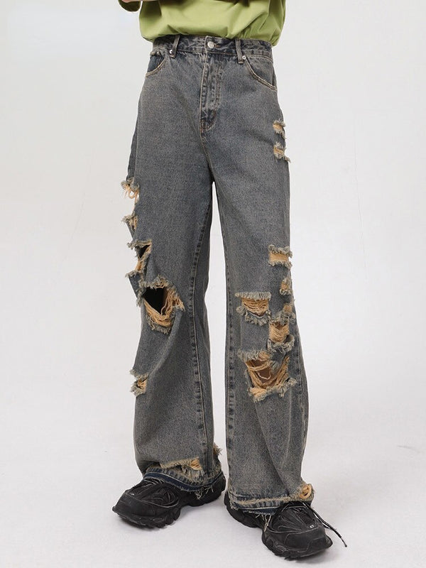 Retro Holes Jeans Denim Pants