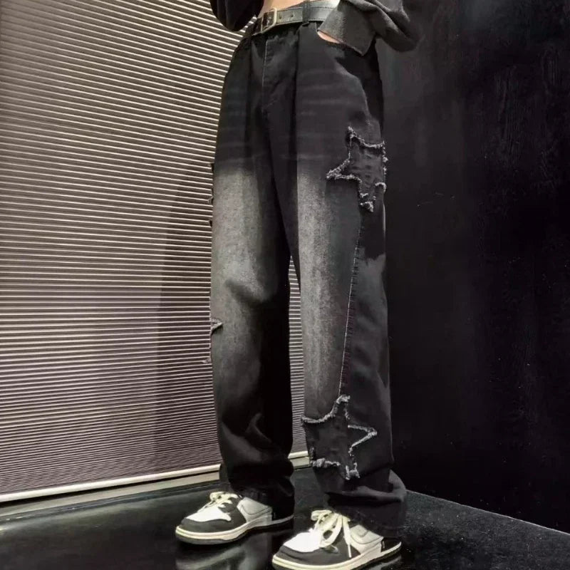 Model wearing the black Star-Patterned Jeans