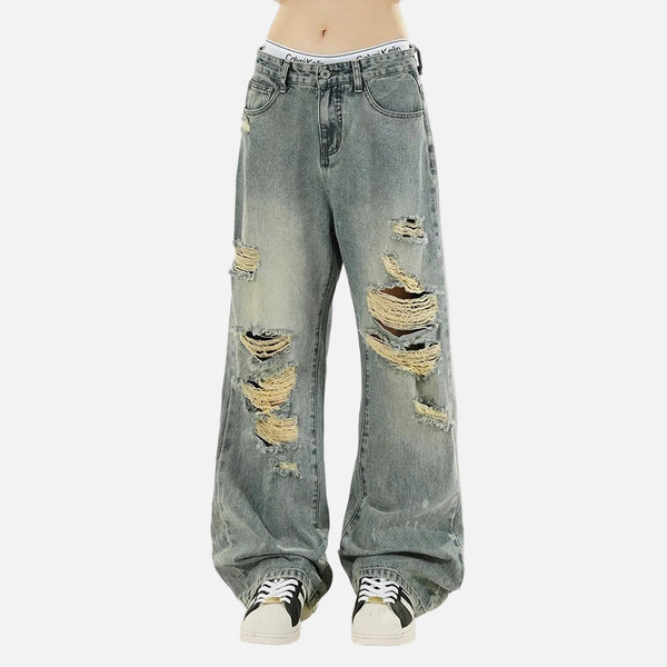 Y2K Durable Distressed Denim Flare Jeans
