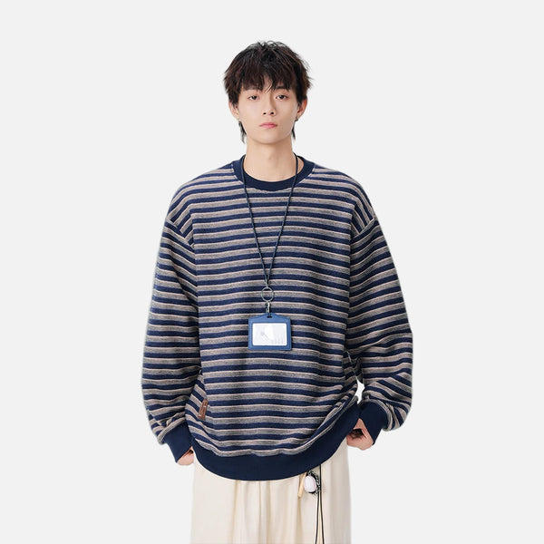 Y2K Striped Oversized Crew Neck Sweatshirt