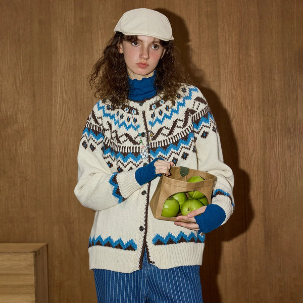 Y2K Cozy Fair Isle Color Block Cardigan