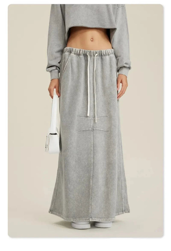 Women's Washed Loose Slit Long Skirt