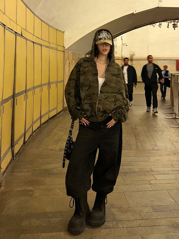 Reddachic – Oversize-Sweatshirt mit Kapuze und Camouflage-Muster