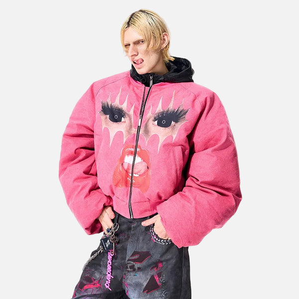 Thickened Pattern Printed Baseball Puffer Jacket