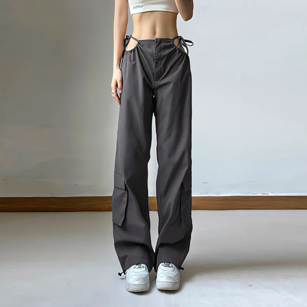 Women's Gray Wide-leg Cargo Pants