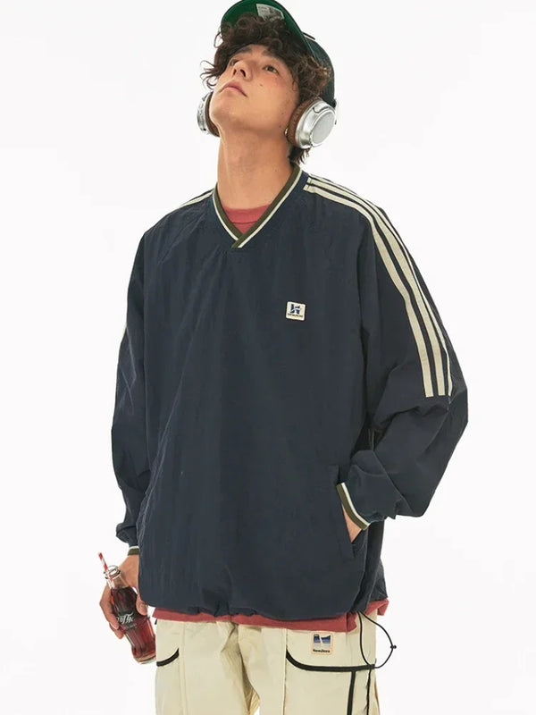 Y2K Retro Streifen Oversize Baseball Sweatshirt