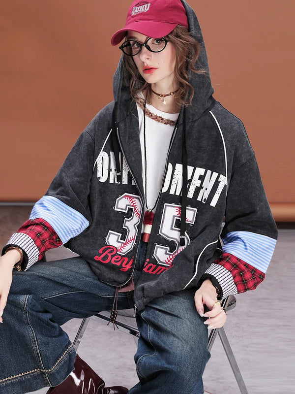 Gemütliches Patchwork-Sweatshirt im Y2K-Stil mit lockerer Passform