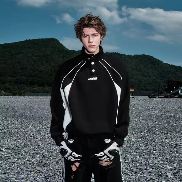 Y2K Streetwear Lässiges Langarm-Sweatshirt mit hohem Kragen